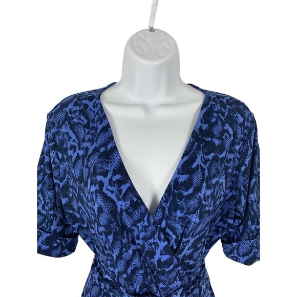 APT.9 Women's V-Neck Blue Animal Print Dress With Tie Waist Medium - Picture 2 of 12